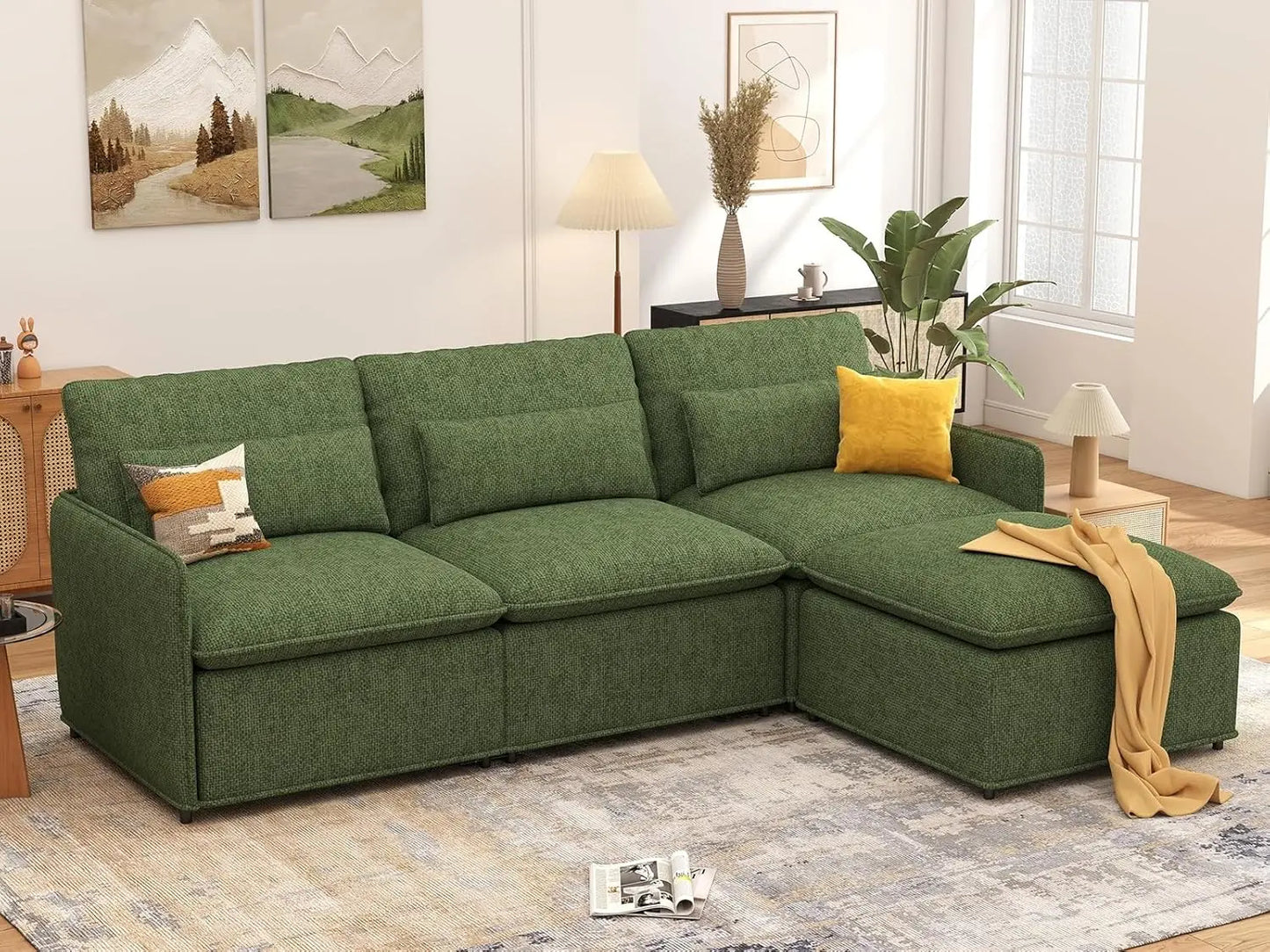 94.5" L Shaped Couch, Modular Sectional Sofa with Moveble Ottoman, Large Deep Seat Chenille Corner Sofa for Living, Customized