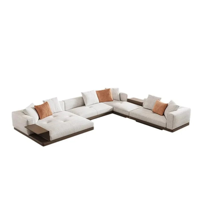 Italian minimalist sofa villa large flat floor U living room cotton and linen fabric corner princess furniture