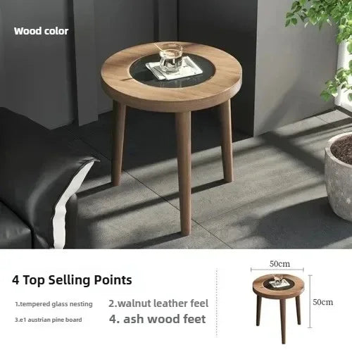 Tables basses design en bois massif, meubles de salon de luxe pour la maison, Table d'appoint de canapé, Table centrale ronde moderne en verre trempé