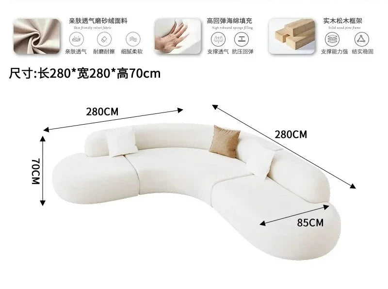 L-shaped corner curved special-shaped sofa small apartment beauty salon hotel office lobby lounge area reception
