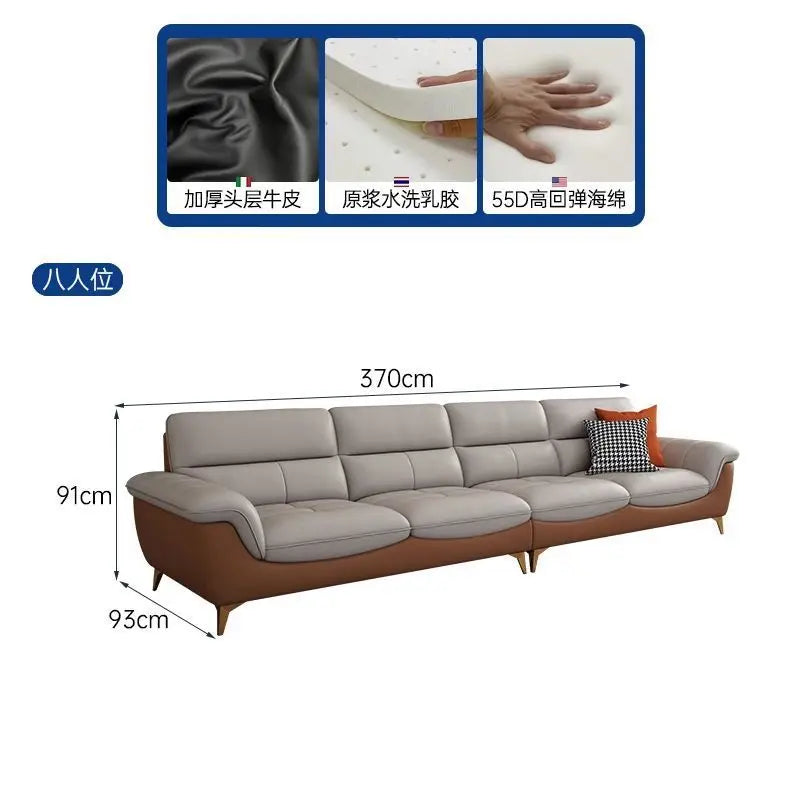 Italian cowhide leather sofa living room small apartment light luxury modern two-color three-person straight row combination