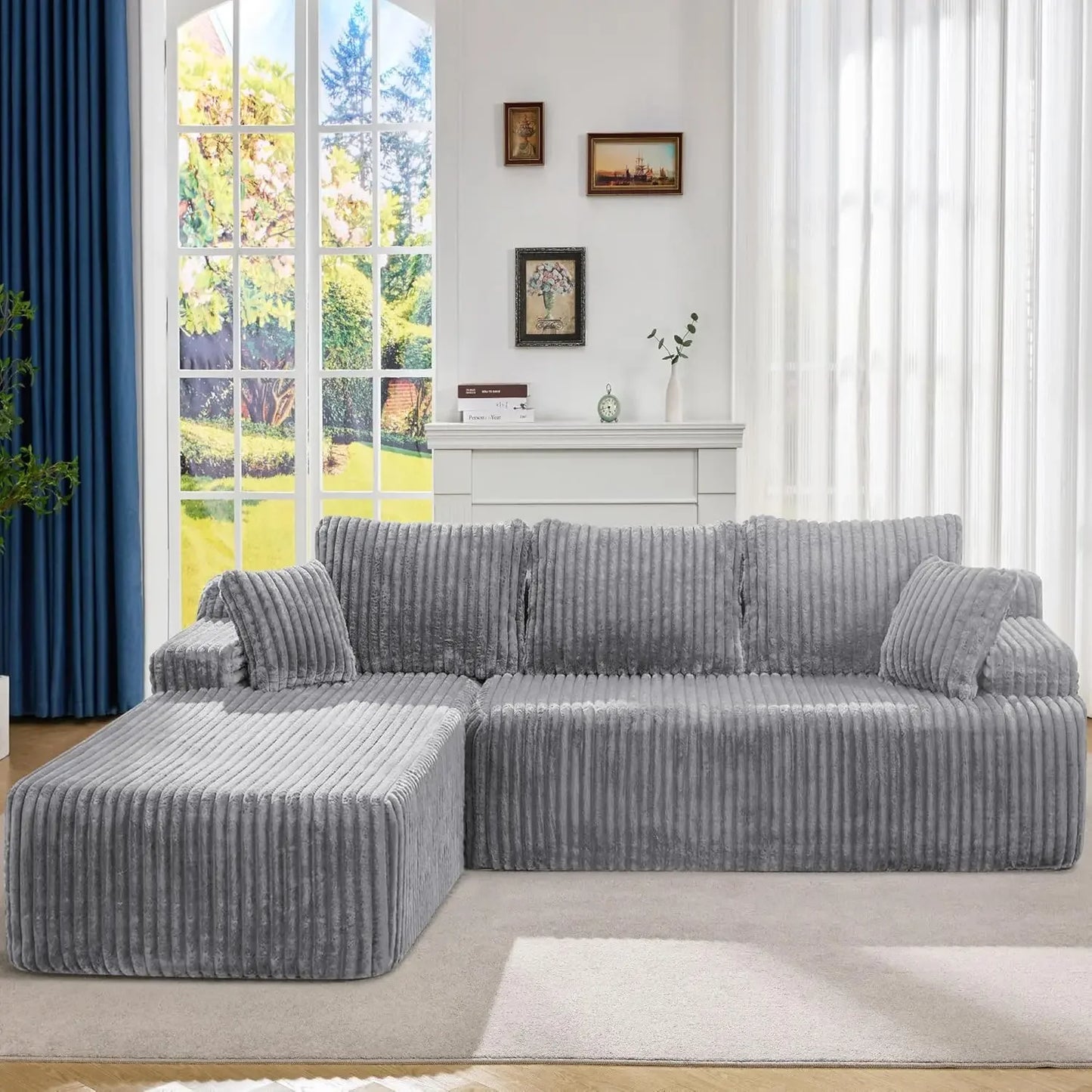 3-Seater L-Shaped Cloud Sectional Sofa with Memory Foam Cushions Oversized Chaise Ultimate Comfort for Home Living Room