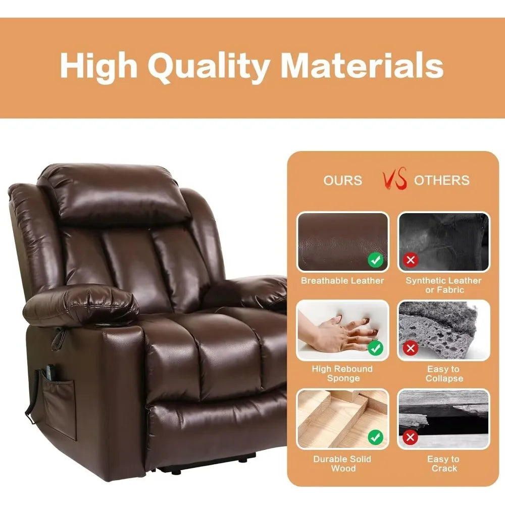 Power Lift Recliner Chair for Elderly Breathable Leather Recliner Chair with Massage and Heat for People Limited Mobility