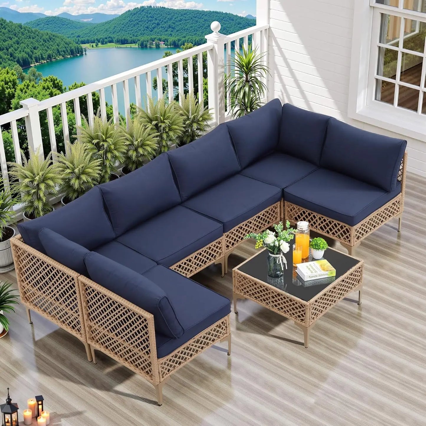 PatioLix 7 Piece Outdoor Wicker Patio Furniture Set, Rattan Sectional Sofa Couch, Patio Conversation Set with Cushion & Coffee Table