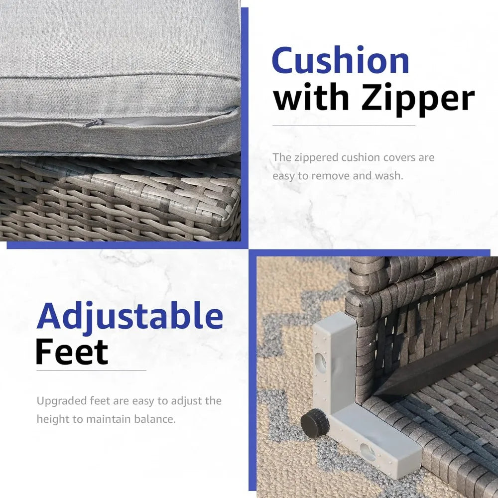 All-Weather Grey PE Wicker Outdoor Single Sofa, Weather-Resistant Patio Armchair, Sectional Sofa with Additional Chair for Patio