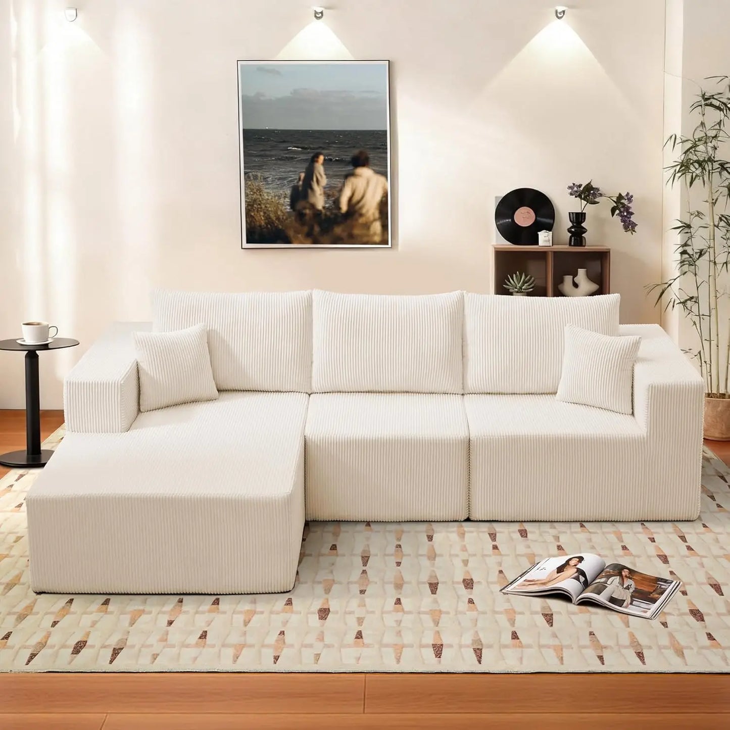 108'' Cloud Couch Modular Sectional Sofa with L-Shape Chaise Modern Upholstered Corduroy Living Room Customized Sofa Set