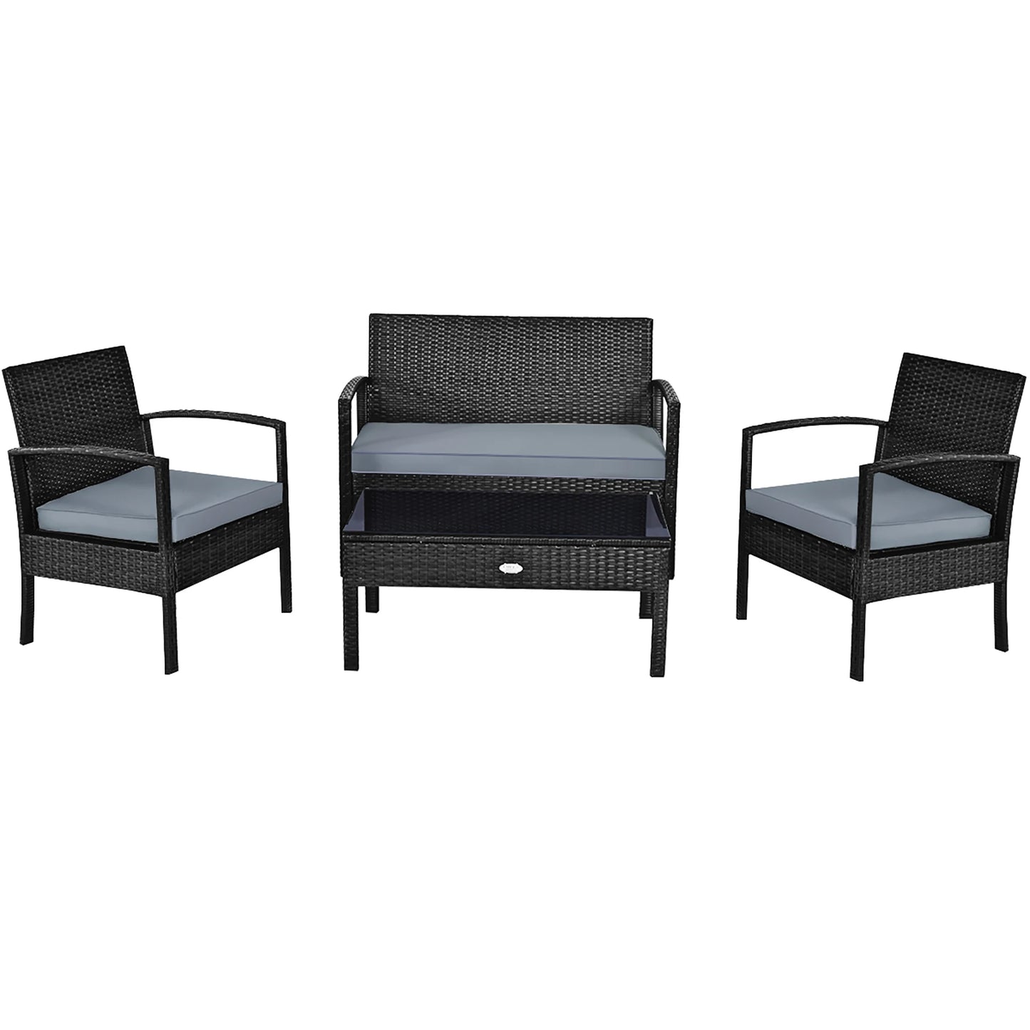 4pcs Outdoor Patio Rattan Wicker Set Table Sofa Cushioned Deck Black