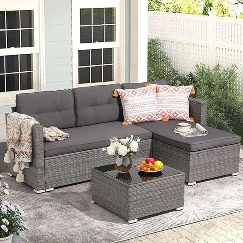 All Weather Outdoor Sectional Patio Sofa Set with Cushions and Wicker Rattan Couch