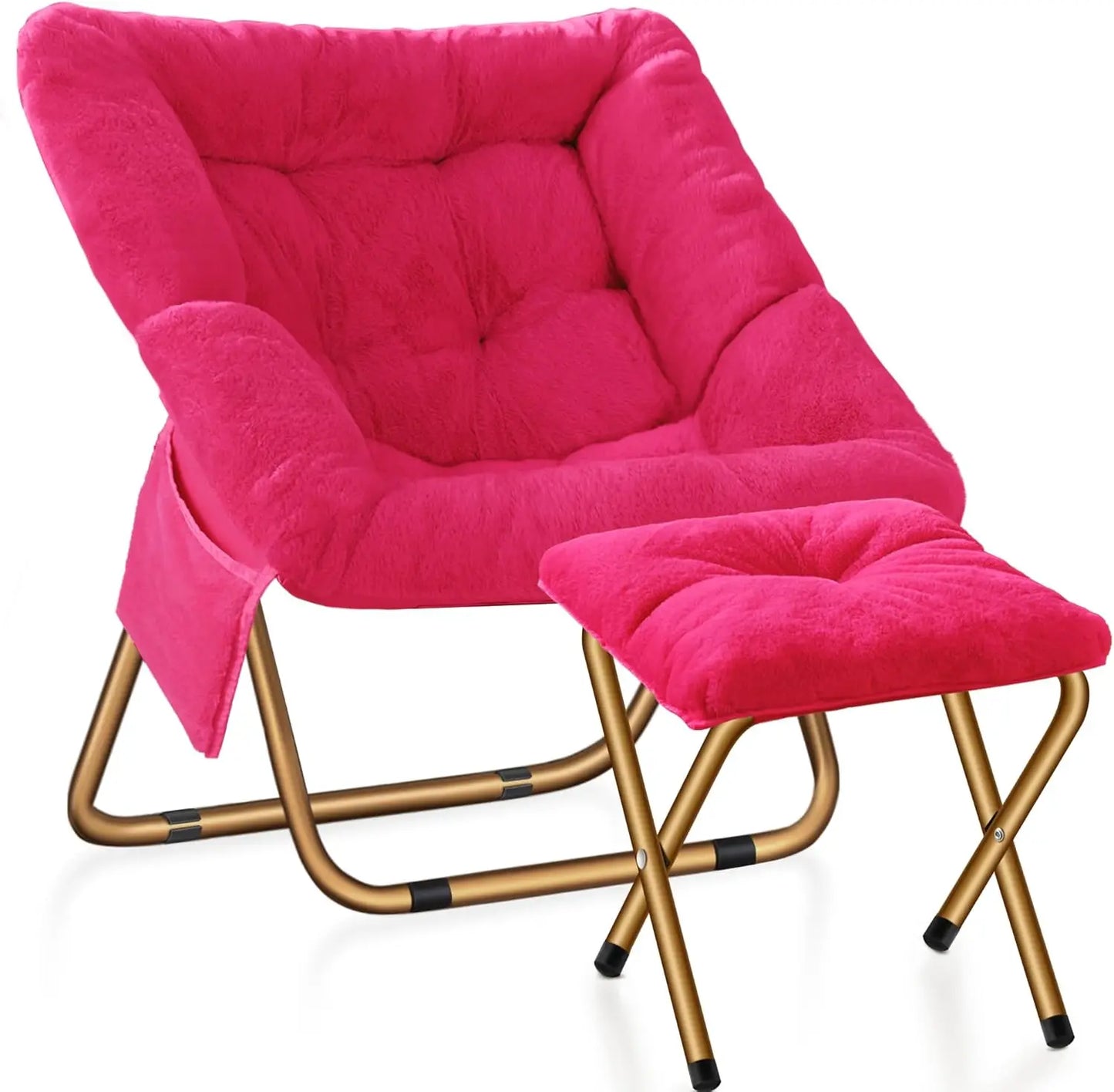 Comfy Saucer Chair, Foldable Living Room Chairs, Soft Faux Fur Lounge Chair For Bedroom, Reading Chairs For Adults