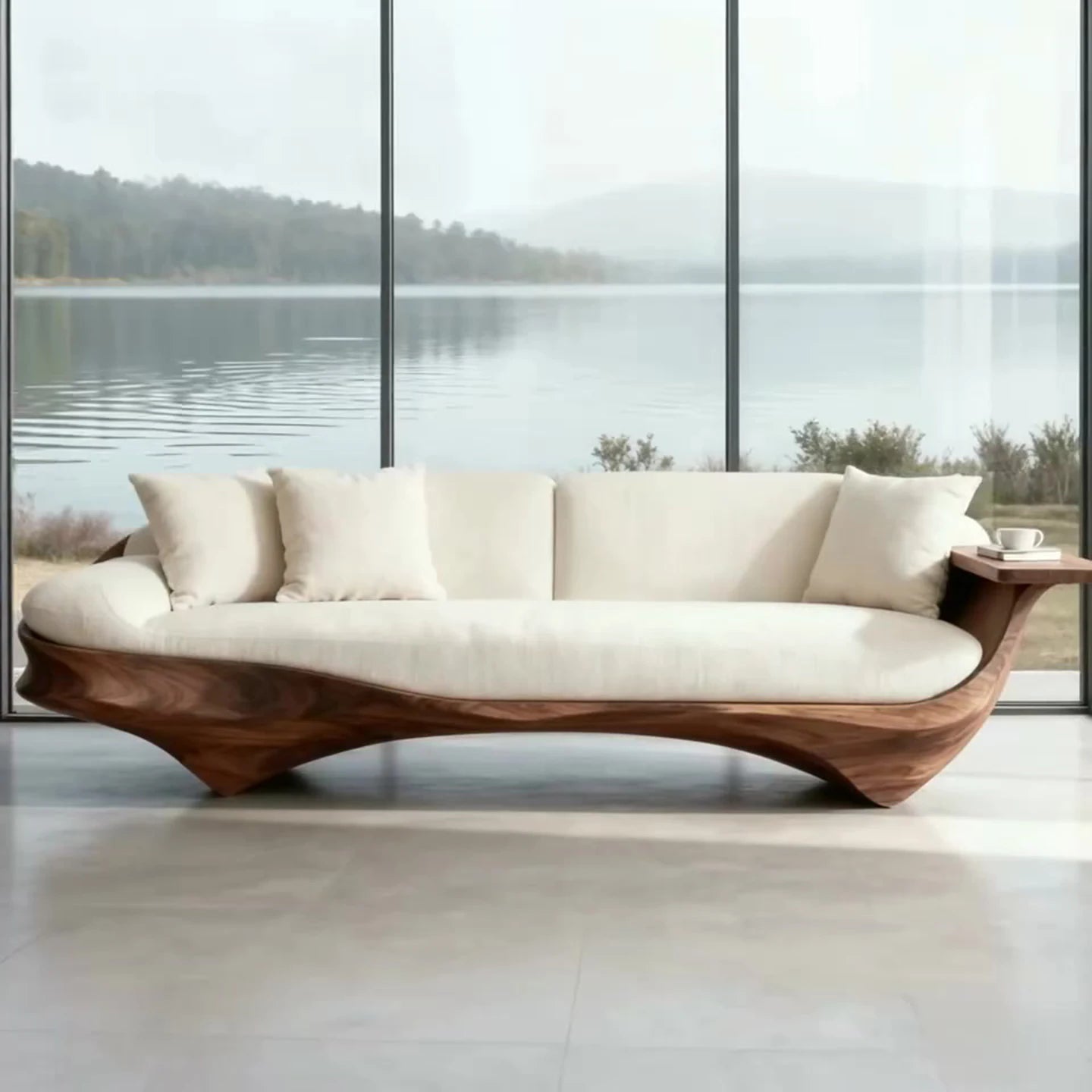 Modern simple solid wood Chinese straight row sofa living room light luxury high-end curved designer