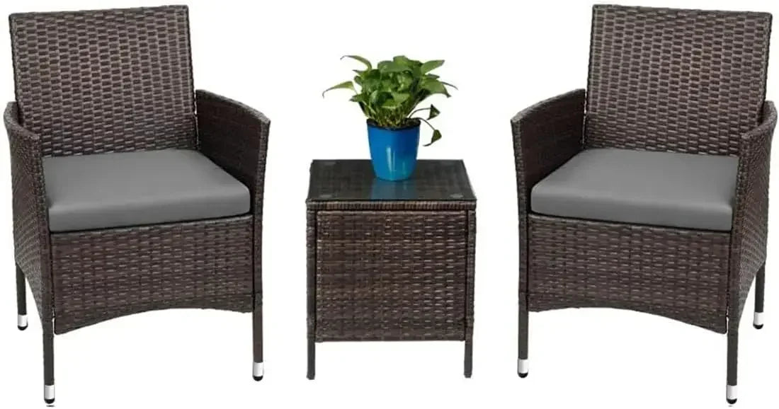 #For Patio Porch Furniture Sets 3 Pieces PE Rattan Wicker Chairs with Table Outdoor Garden Furniture Sets (Brown/Beige)&