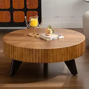 Modern Rustic Walnut Coffee Table - Space-Saving Pedestal Design for Contemporary Living Rooms