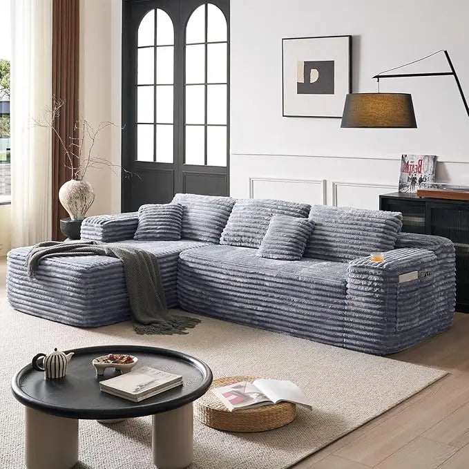 Cloud Sectional Couch with L-Shape Chaise, Modern Modular Sofa with Deep Seat, Built-in Cup Holder & Storage Pocket for Living