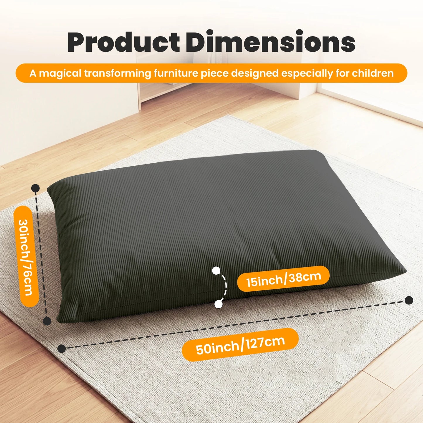 Kids Bean Bag Bed Foldable Compression Lounger Sofa Bed with Soft Removable & Washable Cover Foam-Filled Floor Lounger Chair