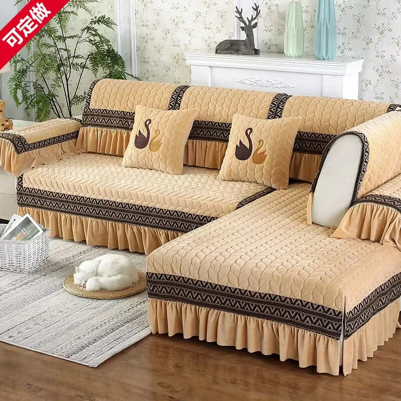 Sofa Cushion Soft Thick Sofa Cover Plush Towel Living Room Non-slip Corner Couch Covers Protective Lace 1/2/3/4 Home Seat Mat