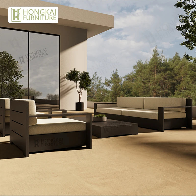 Garden Hotel Outdoor Aluminum Sofa Set Metal Patio Furniture Sofa and Coffee Table Set