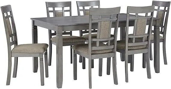 Rokane 20" Dining Room Table Set with 6 Upholstered Chairs, Brown