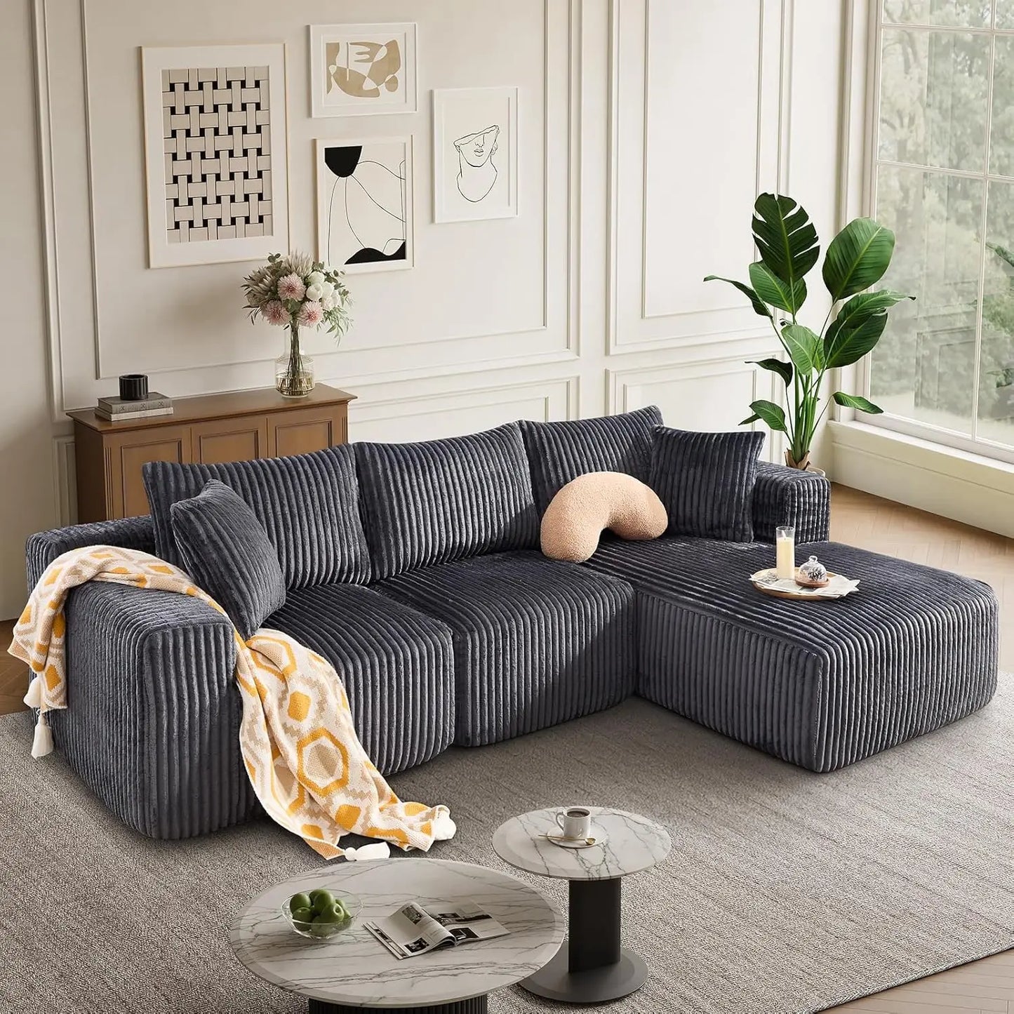 102" Modern Modular Sectional Sofa,Cloud Sectional Couch with Chaise,Deep Seat Boneless Sofa,Comfy Upholstered L-Shape Couch