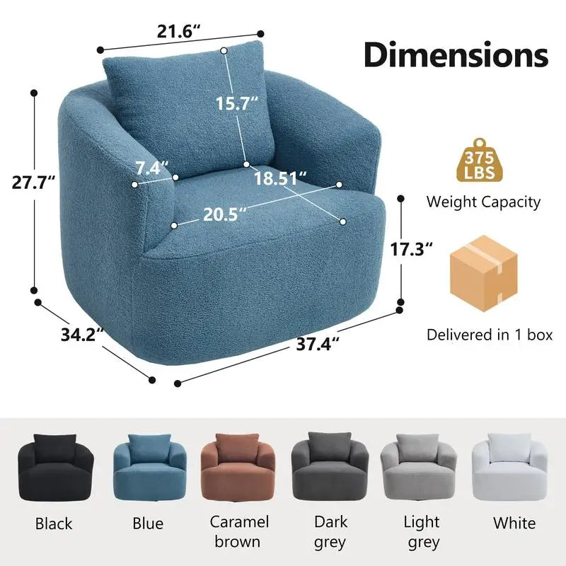 360° Swivel Round Upholstered Chair with Soft Pillow, Teddy Fleece High-Resilience Sponge Sofa, No Assembly Needed for Living
