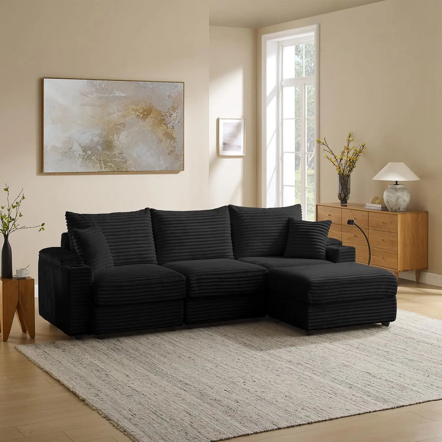 104.3" Modular Sectional Sofa, L-Shaped Couches For Living Room, Comfy Cloud Couch With Ottoman, Convertible 4 Seats Deep Seat S