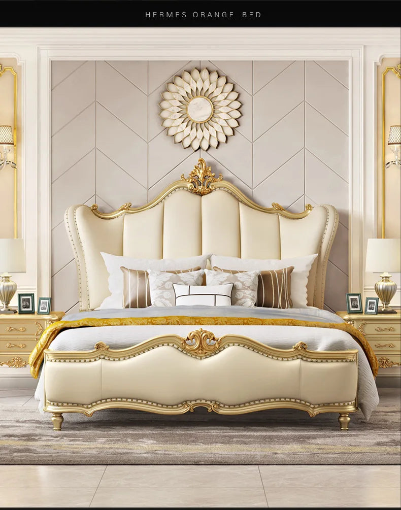 American light luxury solid wood bed, master bedroom luxury European leather double bed 1.8 meters court princess bed