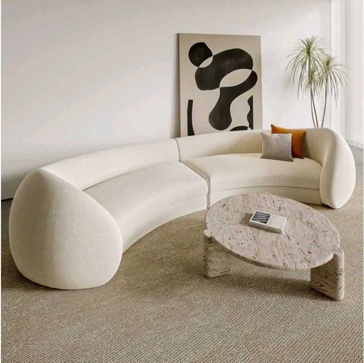 Italian minimalist U-shaped curved three-person living room sofa lamb wool hotel bed and breakfast