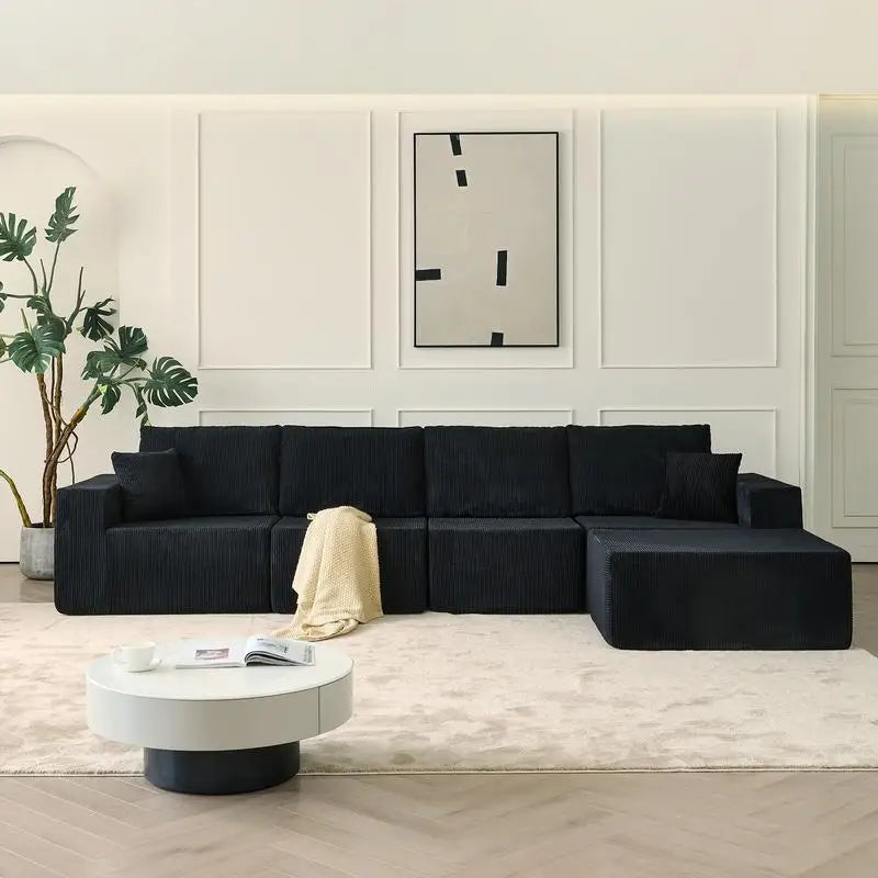 139.3" Modular Sectional Sofa, No Assembly Required, Cloud Couch with Ottoman & 2 Pillows, Ideal for Living Rooms & Bedrooms