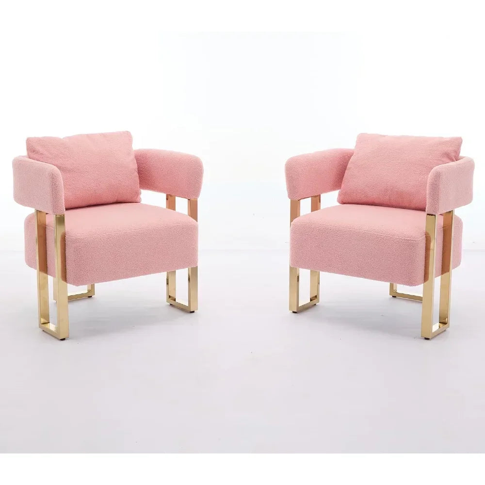 Set of 2 Modern Barrel Chairs: Upholstered Armchairs with Gold Metal Legs & Soft Teddy Fabric - Living Room Accent Chairs