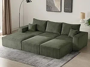 Sectional Cloud Boneless Sofa Bed Couches for Living Room-113'' Beige 3 Seater Modern Lounge Sleeper Couch-No Assembly-Modular C