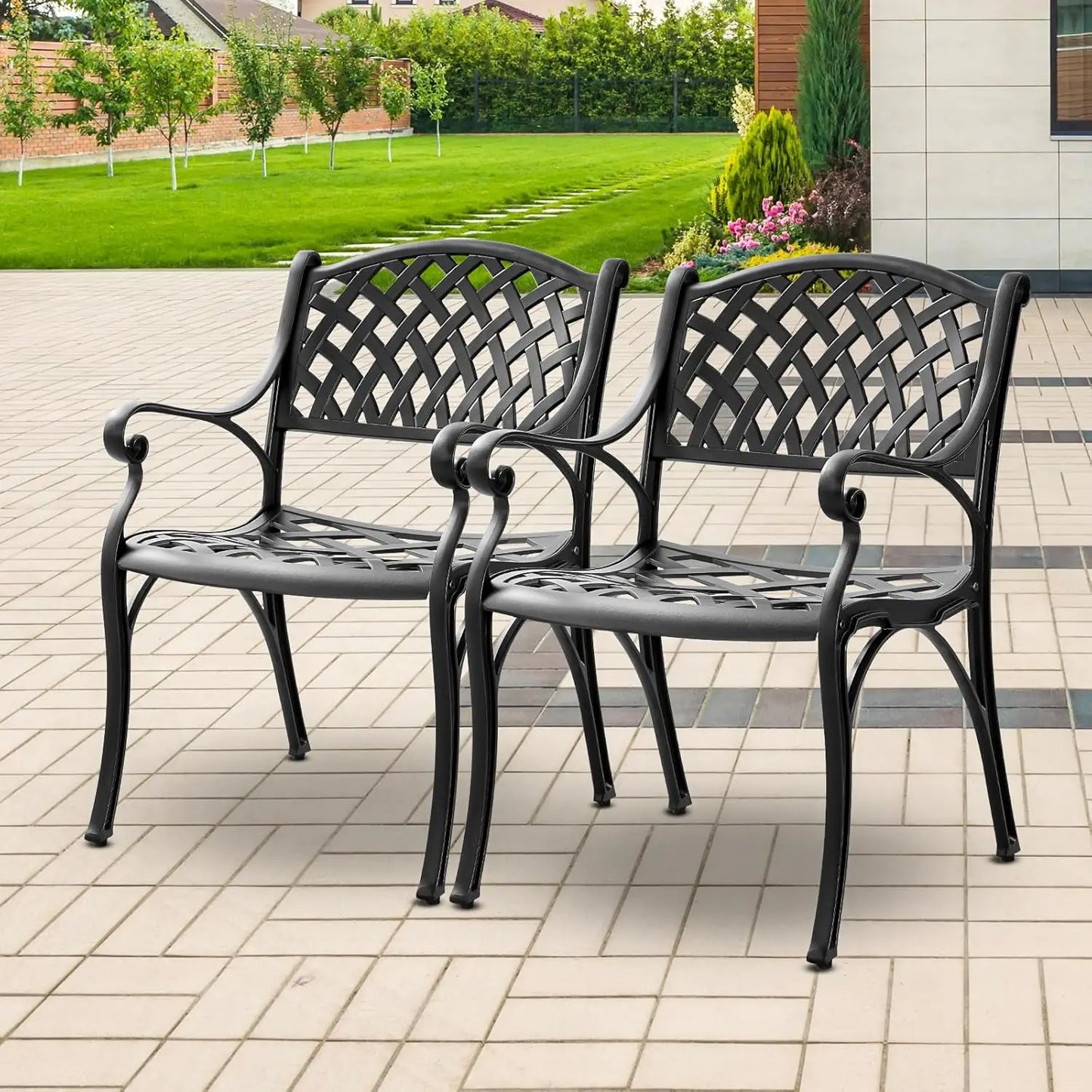 2 Piece Outdoor Cast Aluminum Dinning Chairs, Patio Bistro Chair Set with Armrests, Patio Dinning Chairs