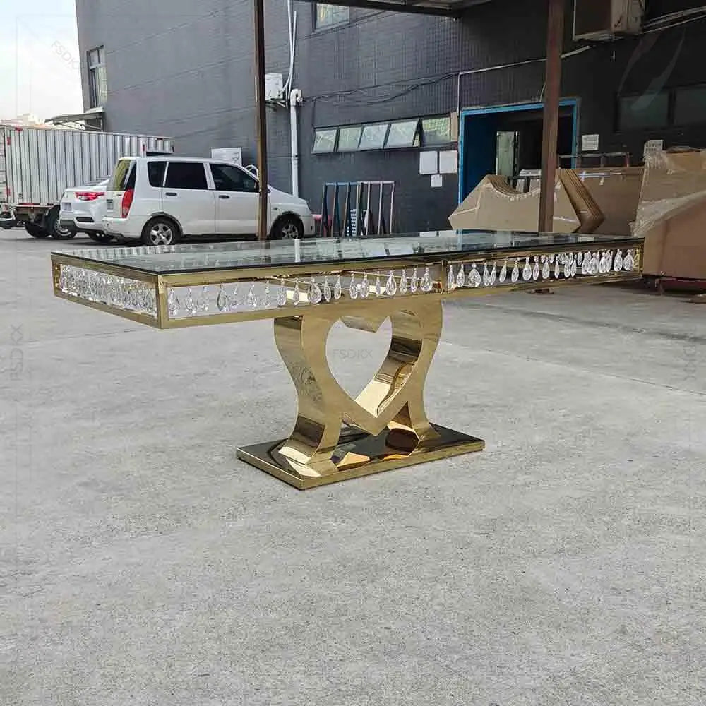 Crystal Wedding Golden Dining Table Heart Shape Wedding Furniture Made by FSDKX Factory