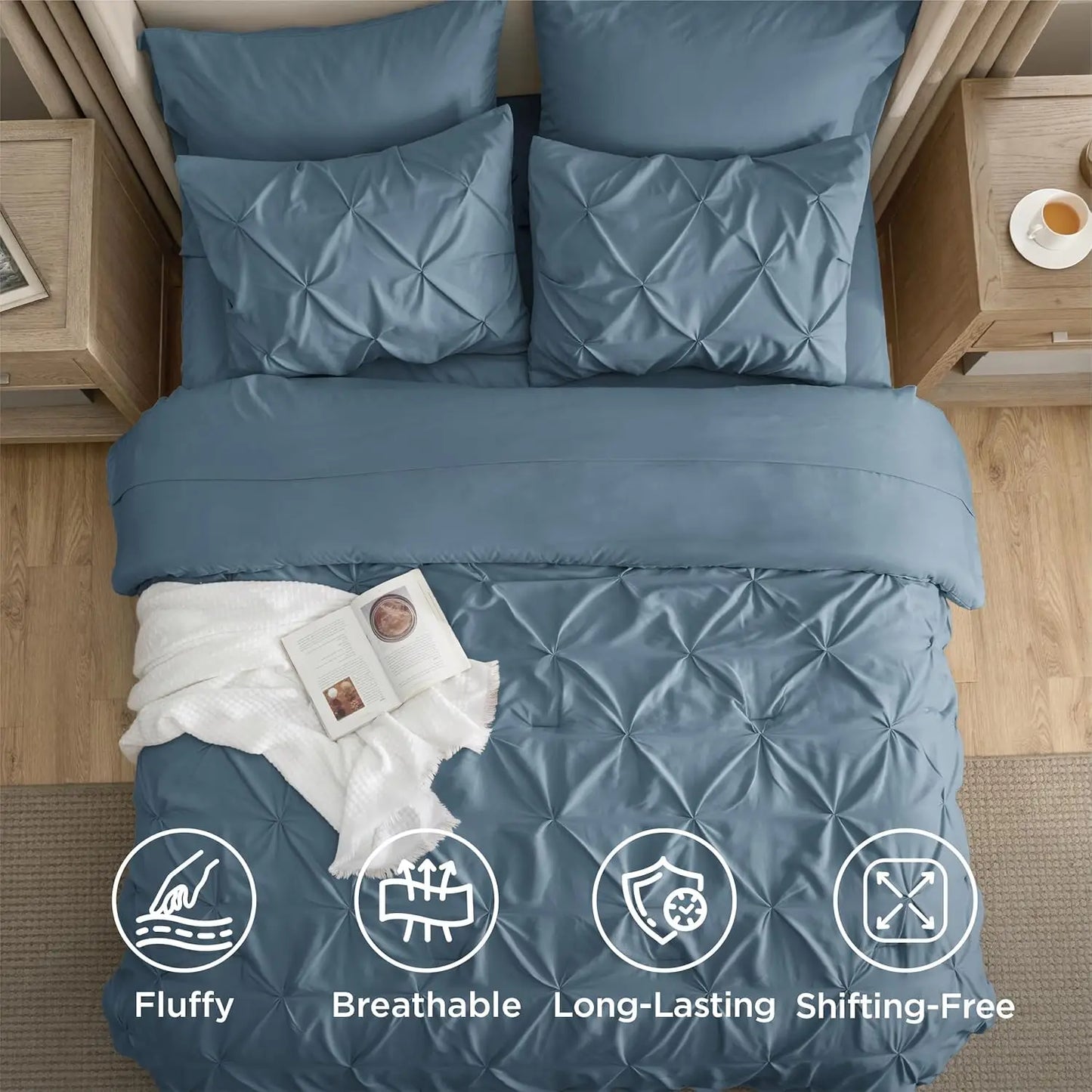 California King Comforter Set Mineral Blue Bed in a Bag California King 7 Pieces GentleSoft™ Pintuck Bed Set Gift for Family Pin