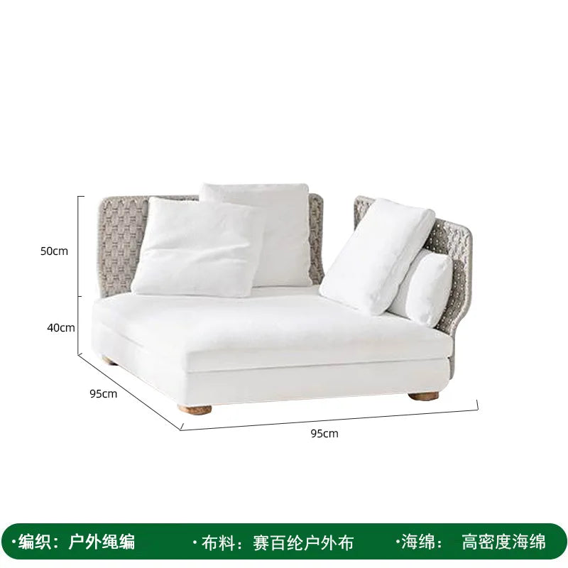 Outdoor rattan sofa, courtyard bed recliner, villa outdoor Nordic simple white bantam L-shaped sofa