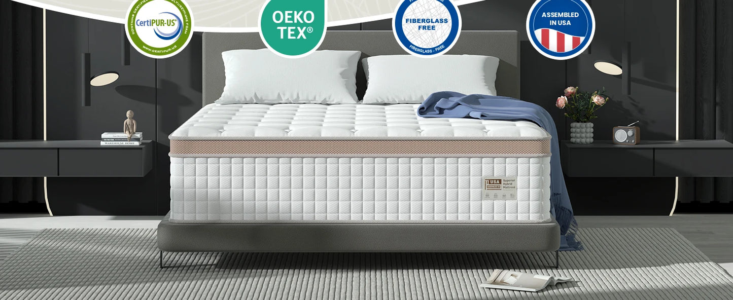 BedStory 14'' Full/King/Queen Size Mattress, Luxury Hybrid Mattress, Gel Memory Foam & Pocket Springs, Manufactured in USA