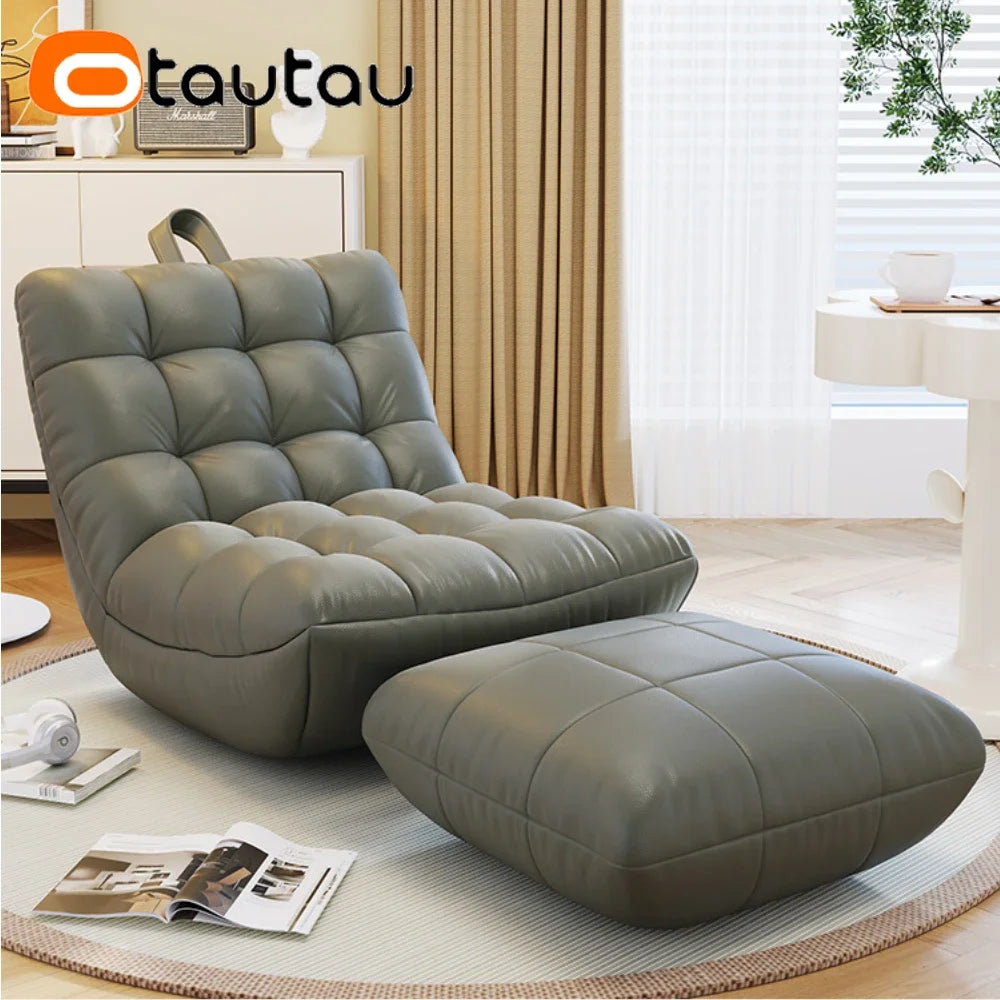 OTAUTAU Bean Bag Lounger Cover Without Filler Floor Seat Lazy Sofa Bed Couch Beanbag Sac with Footrest Stool Ottoman SF024