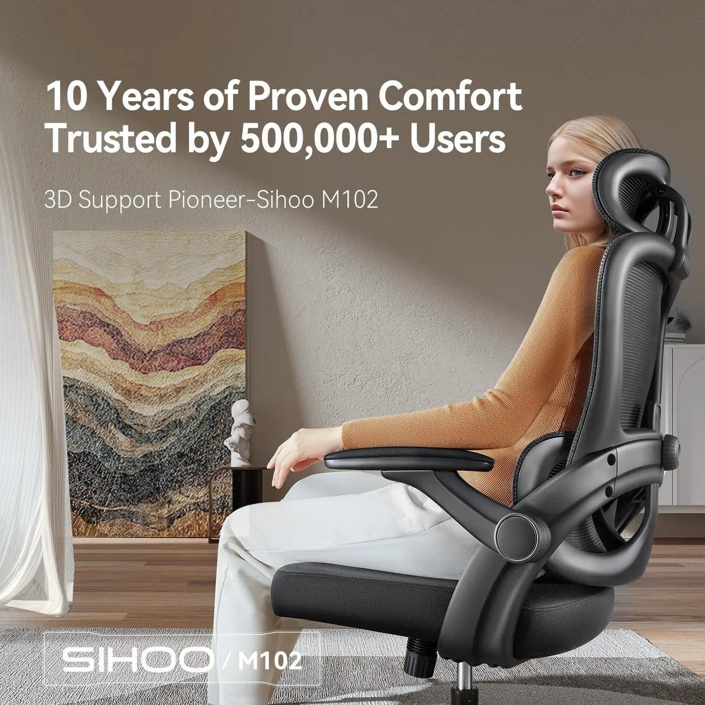 Ergonomic Office Chair with Adjustable Lumbar Support, High Back Design, 3D Armrests, and Tilt Function in Black