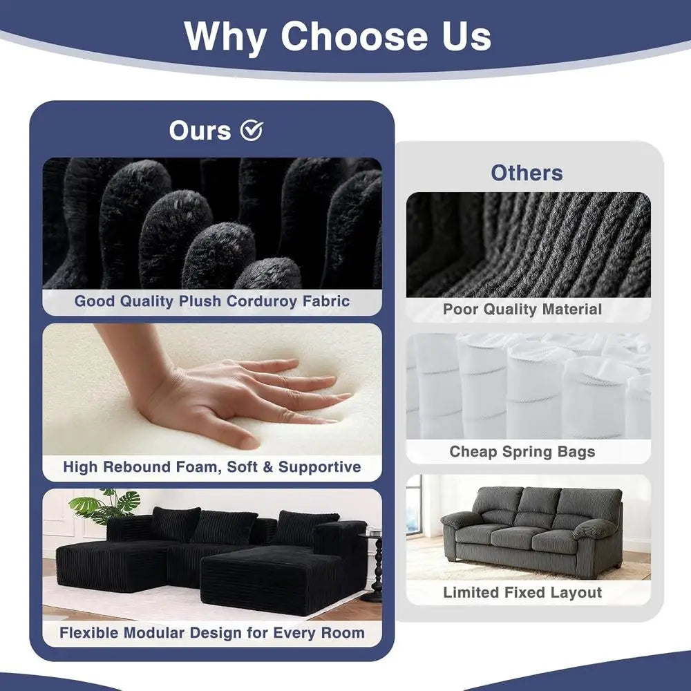 131" Modular Sectional Couch, Luxury Couches for Living Room, Corduroy Sofa with Chaise Lounge Comfy