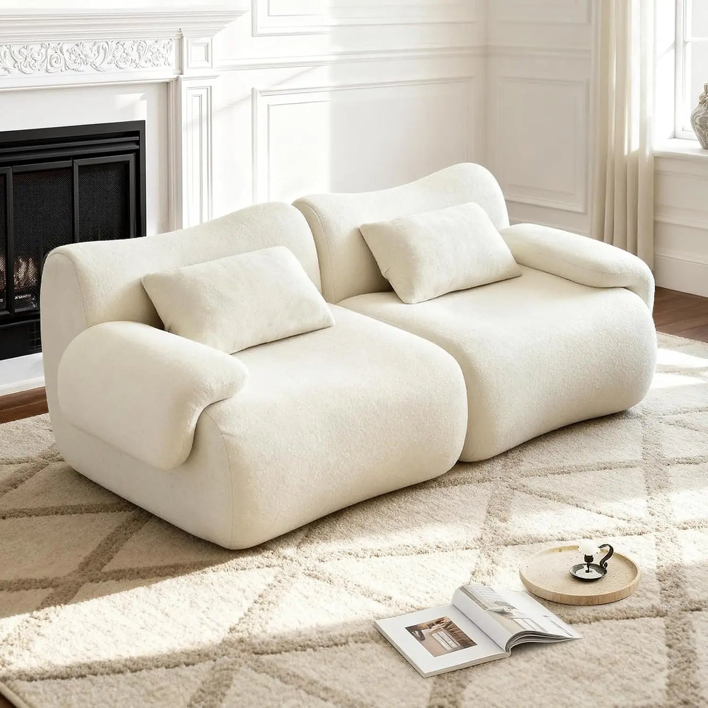 79" Boneless Cloud Couch, Modular Sectional Sofa with Throw Pillows, Deep Seat Sectional Sofa 2 Seater for Living Room