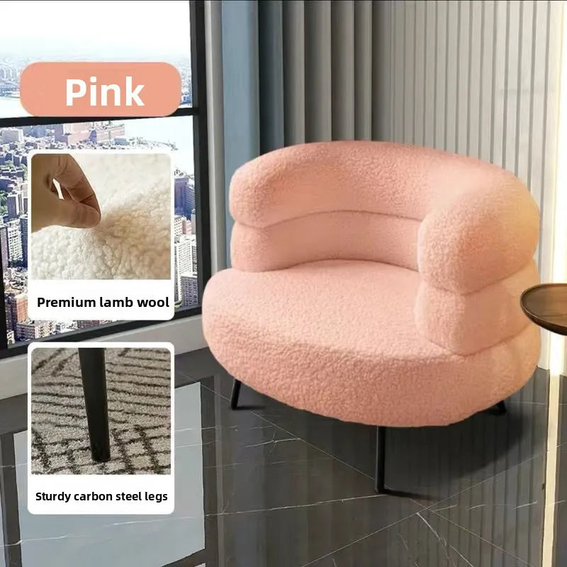 Bohemian Fluffy Accent Chair Modern Lamb Wool Lounge Chaise Plush Single Sofa for Small Space Luxury Vanity Stool for Bedroom