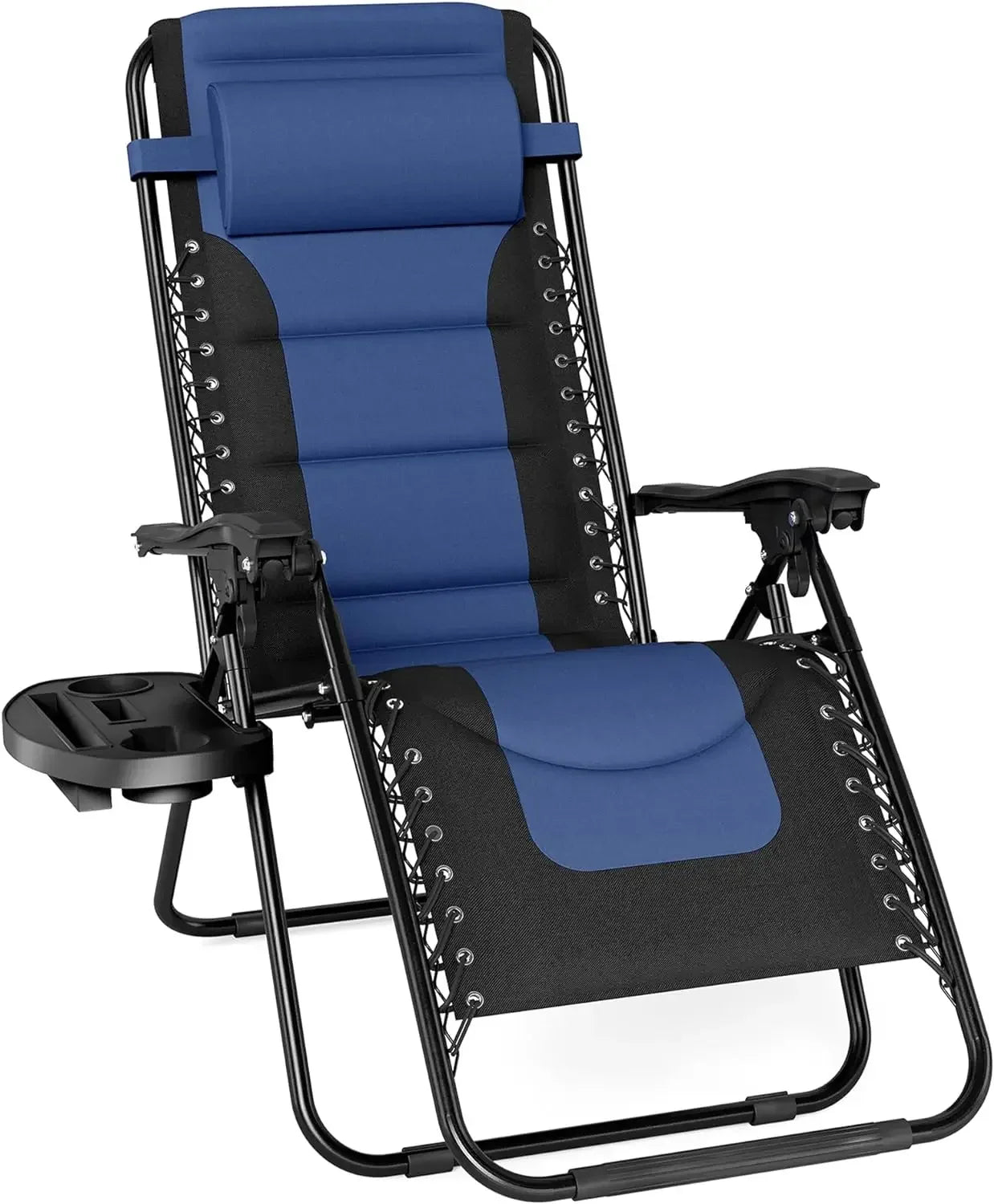 Padded Zero Gravity Lounge Chair Folding Patio Recliner with Adjustable Headrest & Cup Holder, Support 350 LBS (Grey)