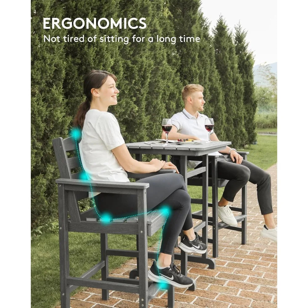 Balcony Adirondack Chairs and Table 3 Pieces Set, Adirondack Bar Height Chairs Set of 2 and Bar Table, Outdoor Bar Stools Set,