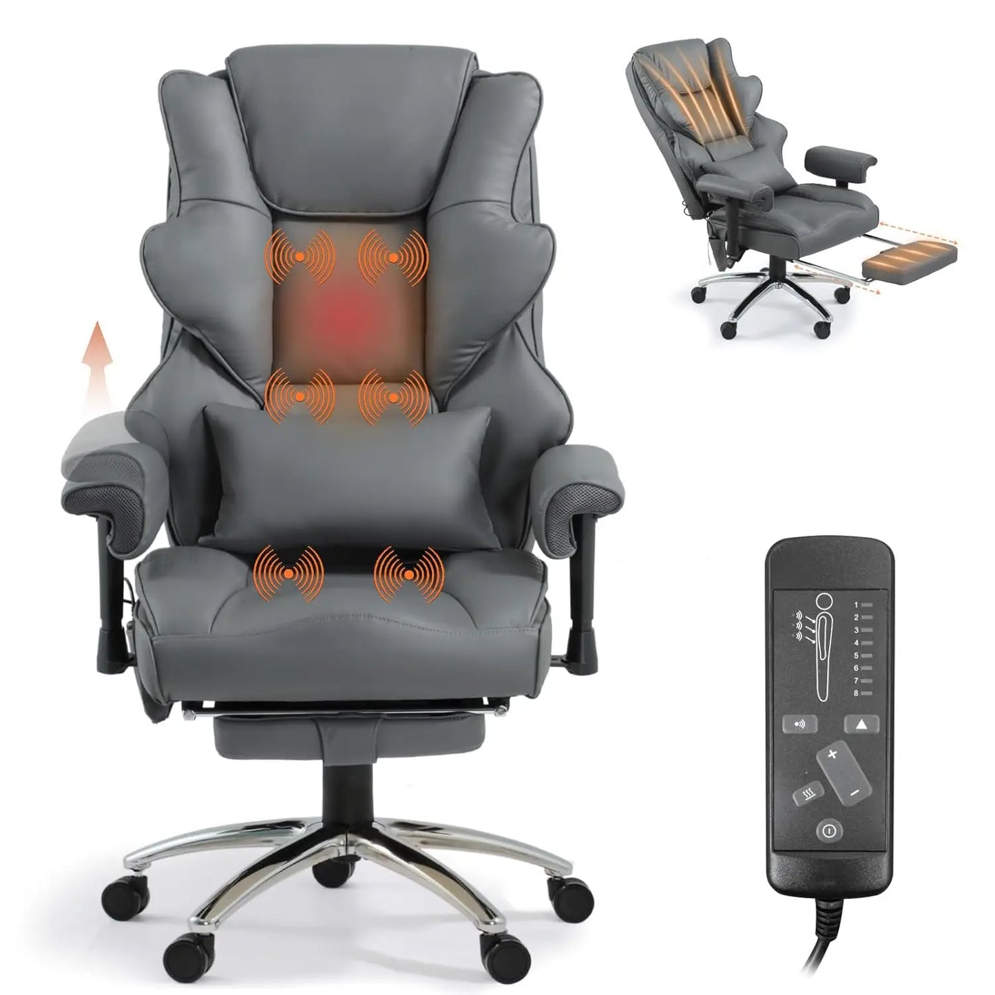 Massage Office Chair with Foot Rest, Ergonomic Executive Heated Office Chair with Reclining Backrest, Adjustable, Customized
