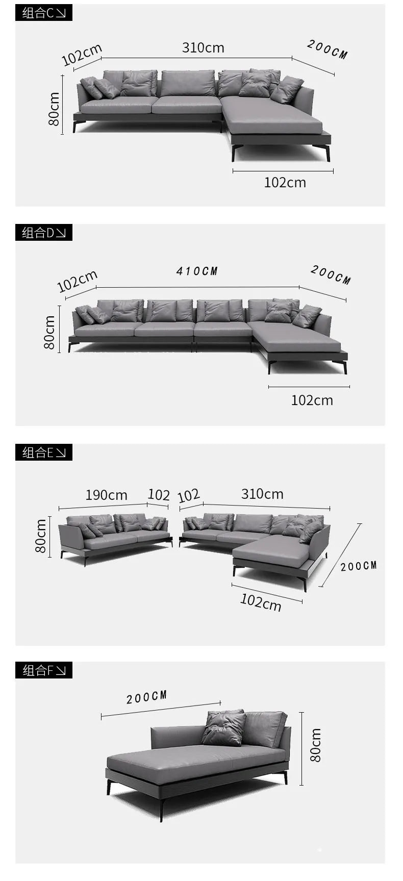 Italian sofa light luxury nappa leather furniture large apartment living room gray Nordic simple modern Hong Kong model room