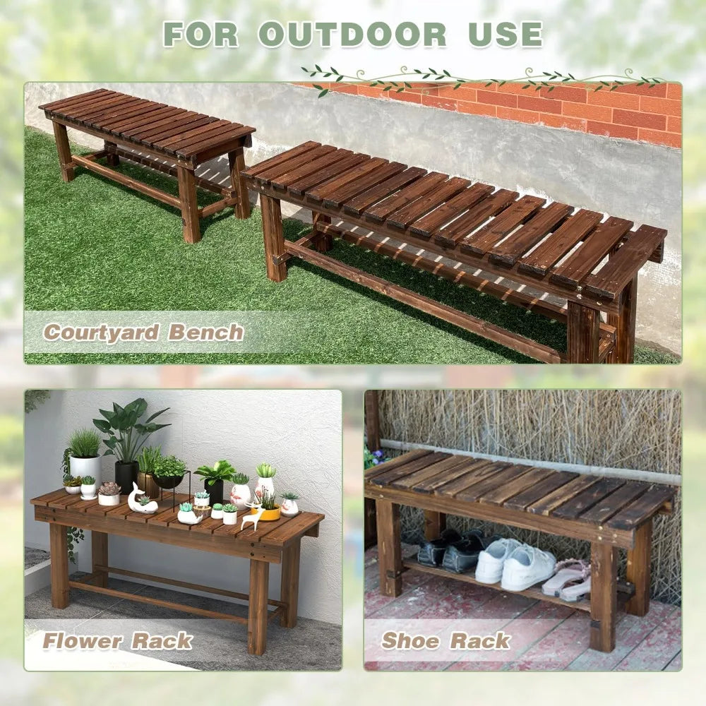 Banc de jardin extérieur pour 3 personnes, banc de Patio sans dossier, résistant aux intempéries, banc de parc en bois pour pelouse, porche, arrière-cour, antirouille