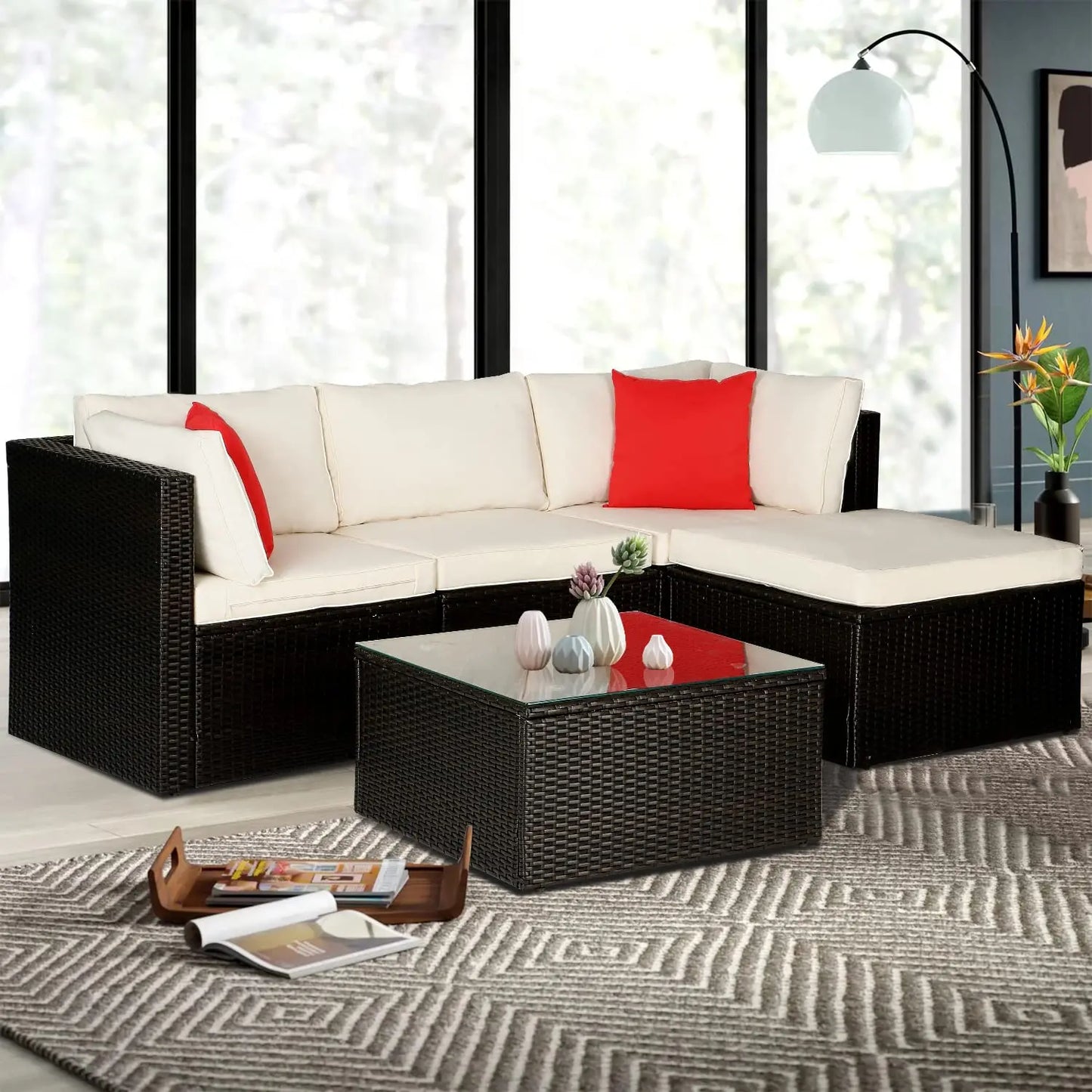 5 Pieces Patio Furniture Sets Outdoor Furniture Patio Sofa Wicker Sectional Sofa Modular Outdoor Conversation Set, Customized