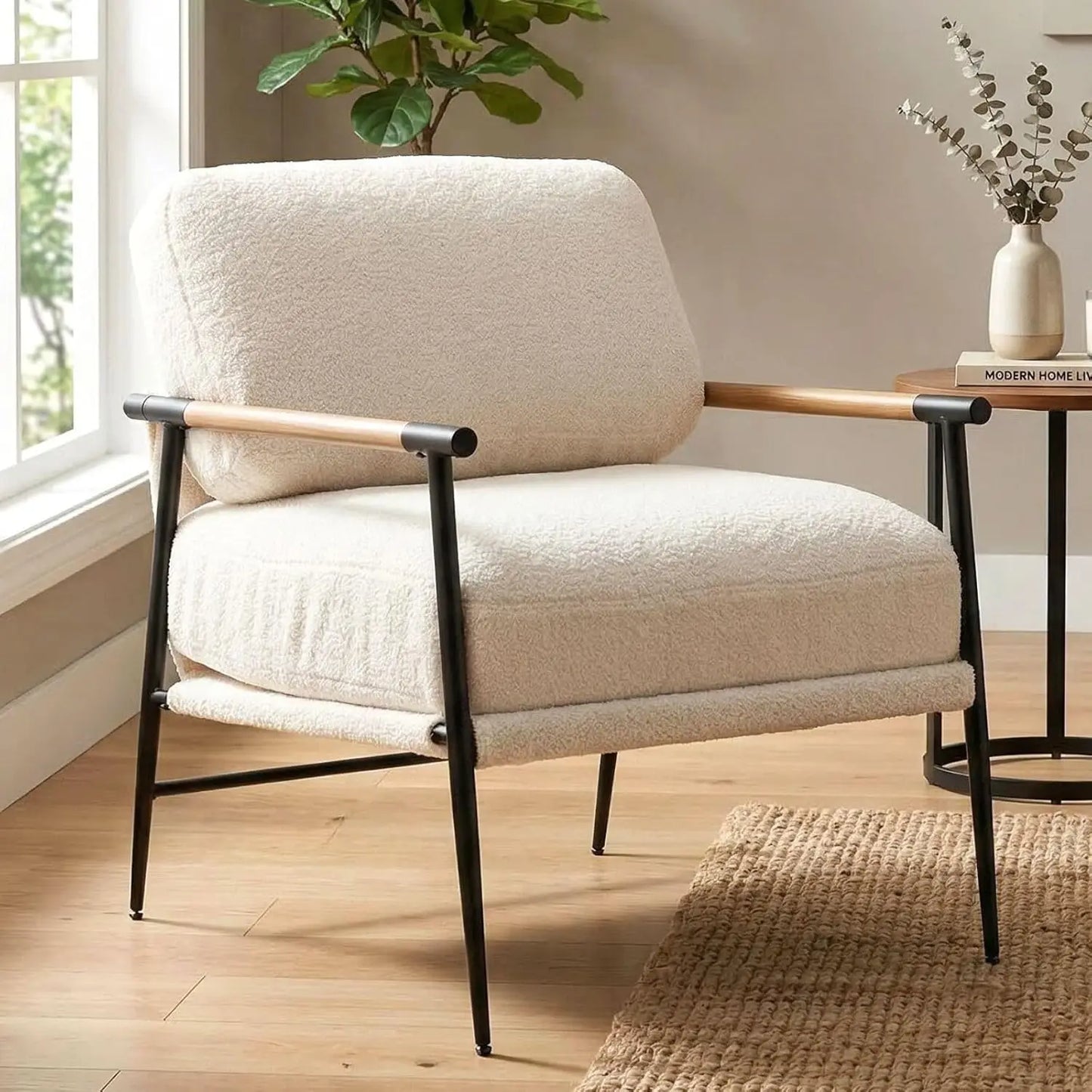 Beige Chenille Accent Chair Modern Living Room Chair with Metal Legs Armchair Lounge Chairs Upholstered Comfy, Customized