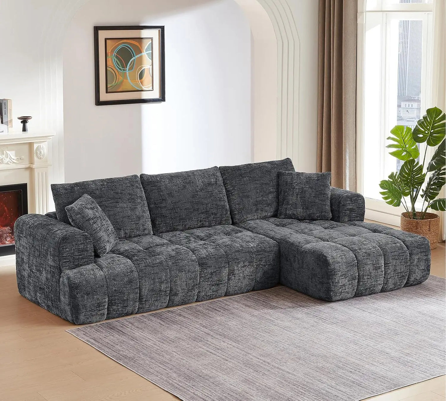 108" Boneless Cloud Modular Sectional Couch for Living Room, L Shaped Sofa with Chaise | Chenille Fabric Compressed Foam Sofa