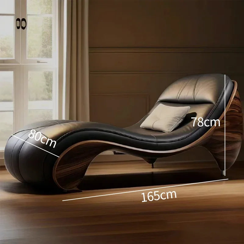 Nordic Light Luxury Single Lazy Leather Sofa Design Can Sit and Lie Leather-Covered