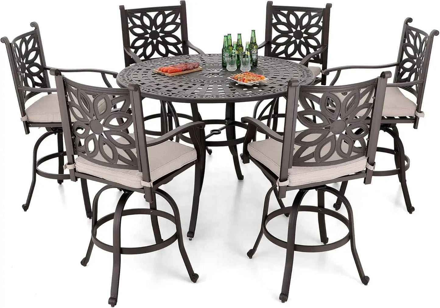Cast Aluminum Patio Bar Chairs Set of 2, Bar Height Swivel Outdoor Bar Stools Chairs, Counter Height Outdoor Barstools,