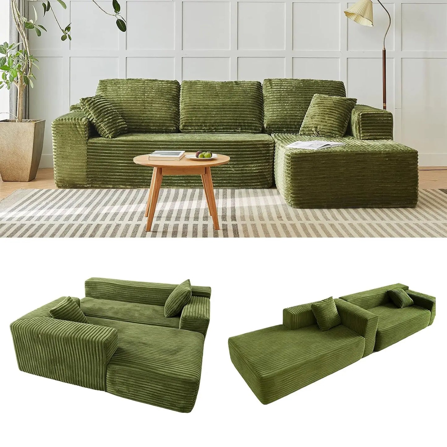 118" Compressed Sofa for Living Room L Shaped Boneless Couch, Modular Sectional Sofa, Sofa Bed Memory Foam Couches with Chaise